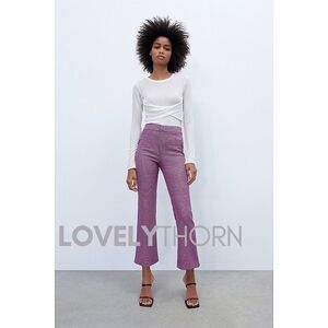 ZARA // pink black houndstooth stretch mini flare pants